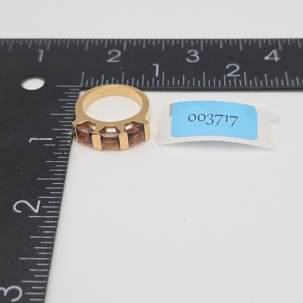 Vintage SWAROVSKI Ring Signed 3 Austrian Crystals 18k Yellow Gold Plate Size 7.5 - Picture 14 of 14